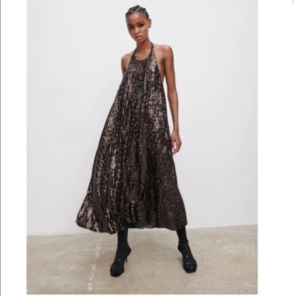 Zara Sequin Halter Dress